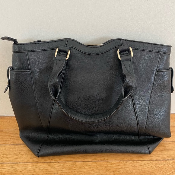 ōe Moda Chlōe black vegan leather tote bag laptop bag - Picture 3 of 13